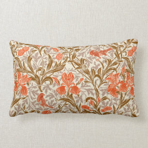 Cojín Lumbar William Morris Irises, Naranja de Coral, marrón y