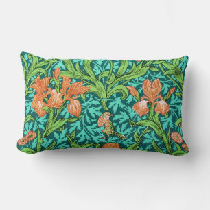 Cojín Lumbar William Morris Irises, Naranja y turquesa