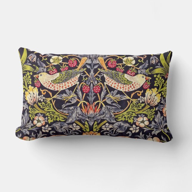 Cojín Lumbar William Morris Strawberry Thief Floral Art Nouveau (Anverso)