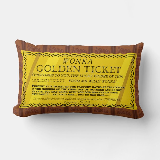 Cojín Lumbar Willy Wonka Golden Ticket (Anverso)