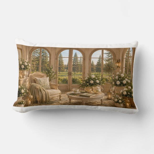 Cojín Lumbar Winter Garden Pillow | Romantic Botanical Window & (Anverso)
