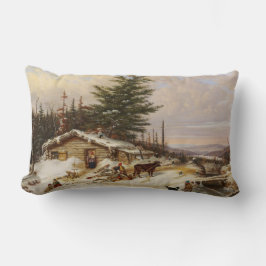 Cojín Lumbar Winter Log House arte pillow