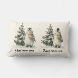 Cojín Lumbar Winter Penguin “Best Mom Ever” Design