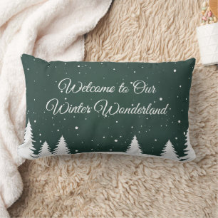 Cojín Lumbar Winter Wonderland con la nieve de las siluetas de 