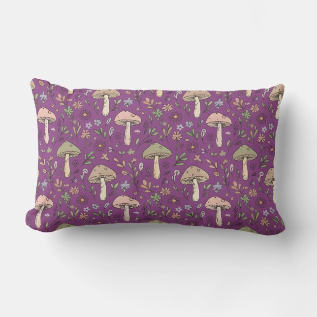 Cojín Lumbar Witchy Plum Purple Fungi Seamless Pattern Gift (Anverso)