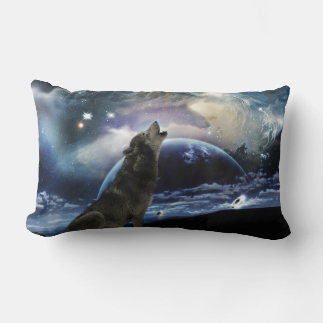 Cojín Lumbar Wolf gritando en la luna (Anverso)