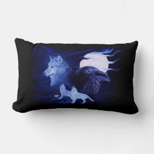 Cojín Lumbar Wolf y Raven con luna llena