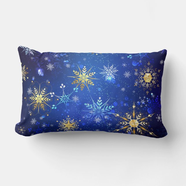 Cojín Lumbar XMAS Blue Background with Golden Snowflakes (Anverso)
