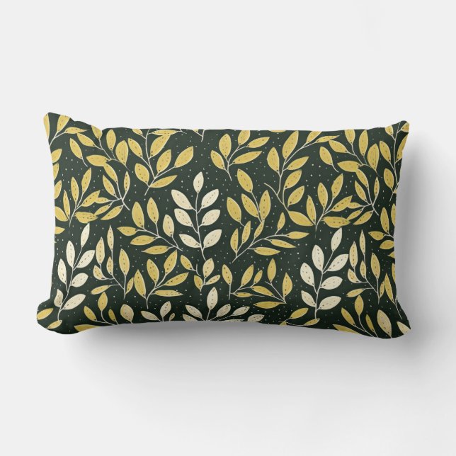 Cojín Lumbar Yellow and Cream Leafy Branches Pattern  (Anverso)