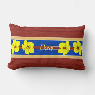 Cojín Lumbar Yellow Hibiscus Fake Wood Surfboard