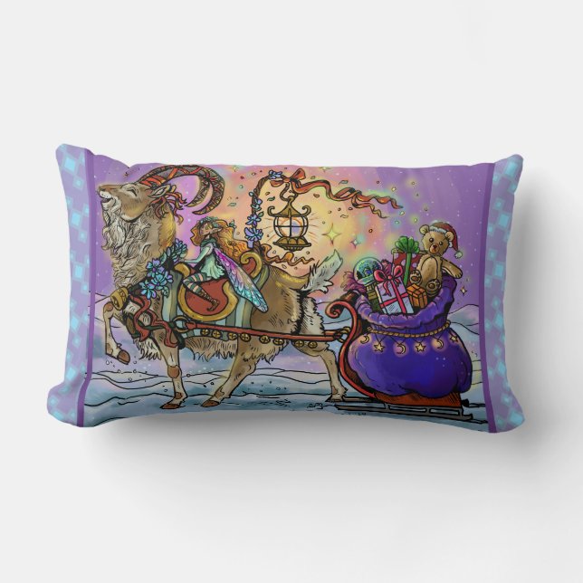 Cojín Lumbar Yule Goat Holiday Magic (Anverso)