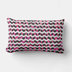 Cojín Lumbar Zebra Chevron negro y rosa caliente