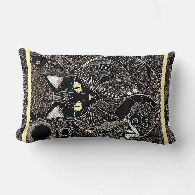 Cojín Lumbar Zen Cat Companion, nueva banda amarilla lunar (Anverso)