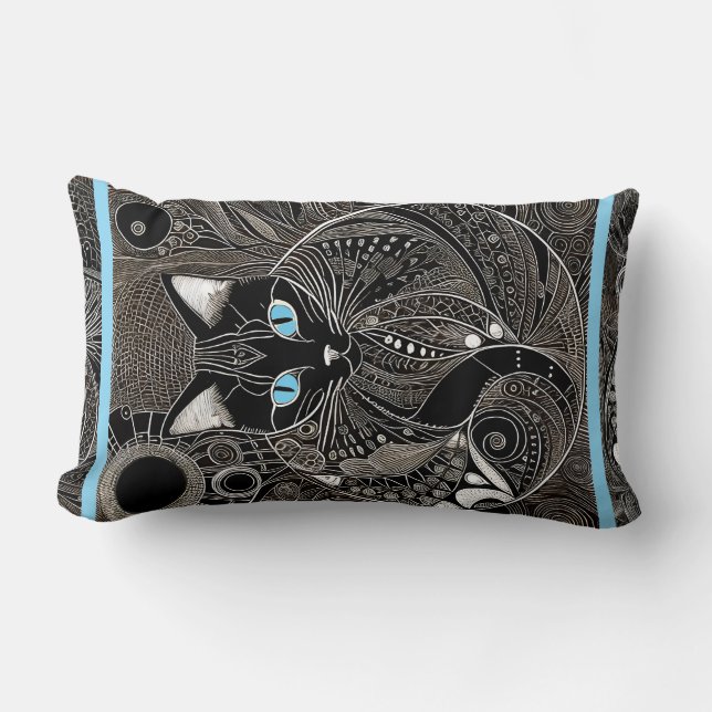 Cojín Lumbar Zen Cat Companion, nueva banda azul lunar (Anverso)