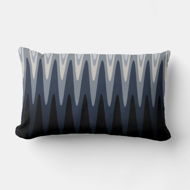 Cojín Lumbar Zig Zag Black Gray Navy Patrón azul Beige (Anverso)