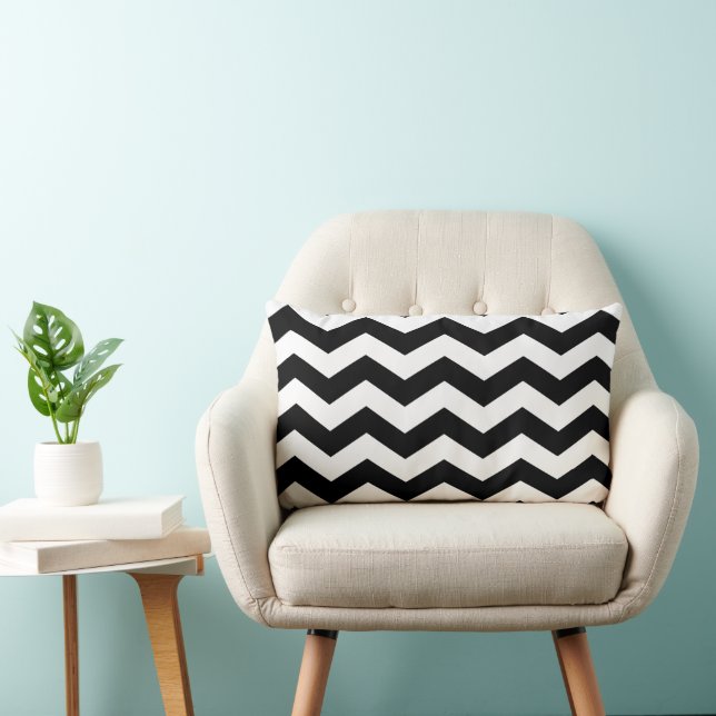 Cojín Lumbar Zigzag Chevron Blanco Y Negro (Silla)