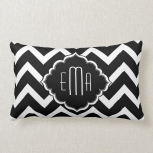 Cojín Lumbar Zigzag Chevron Monogramado Blanco Y Negro