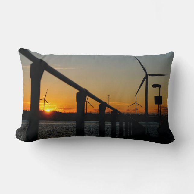 Cojín Lumbar Zonsondergang met windmolen, Rustgevend relaxt. (Anverso)