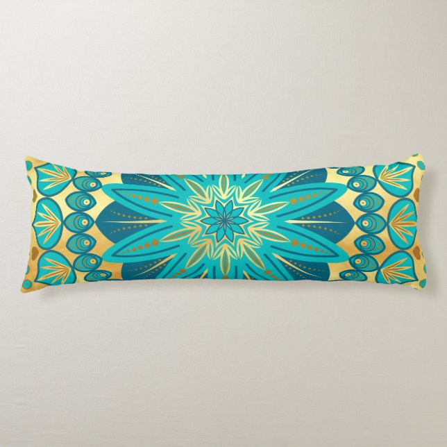 Cojín Mándala de Flor de Oro Azul (Anverso)