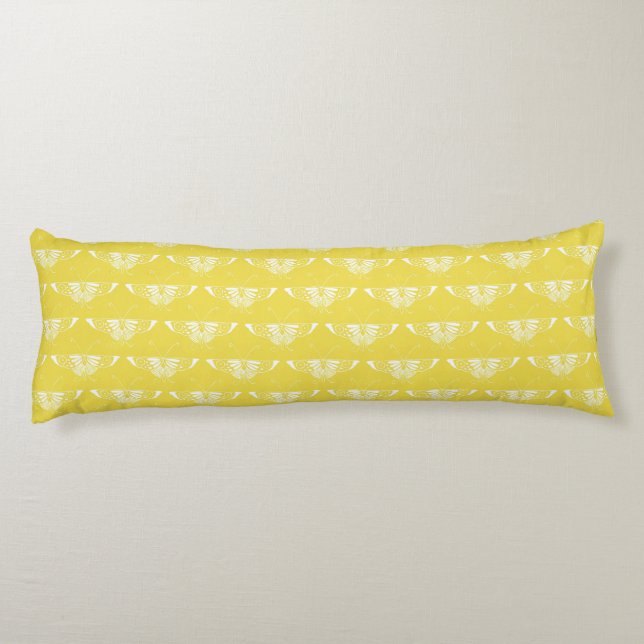 Cojín Mariposa Art Déco estilizada - amarillo y blanco (Reverso)
