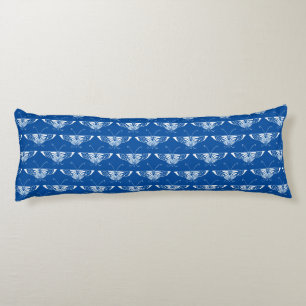 Cojín Mariposa estilizada Art Deco, azul cobalto y blanc
