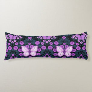 Cojín Mariposas y simetría floral, violeta y azul