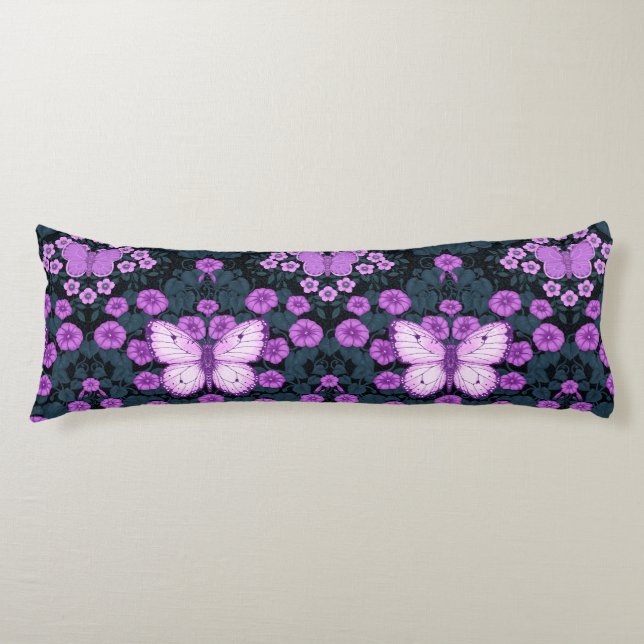 Cojín Mariposas y simetría floral, violeta y azul (Anverso)