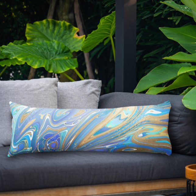 Cojín Mármol líquido de oro y Aqua de Perla (Aqua & Gold Marble Paint Pour Body Pillow)