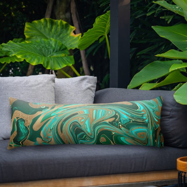 Cojín Mármol líquido verde y dorado (Emerald Green & Gold Paint Pour Body Pillow)