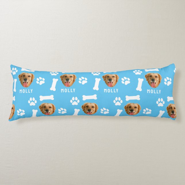 Cojín Mascota de perro personalizado foto y nombre azul (Anverso)