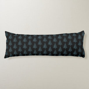 Cojín Merry Christmas Tree Pattern Black Blue Elegant