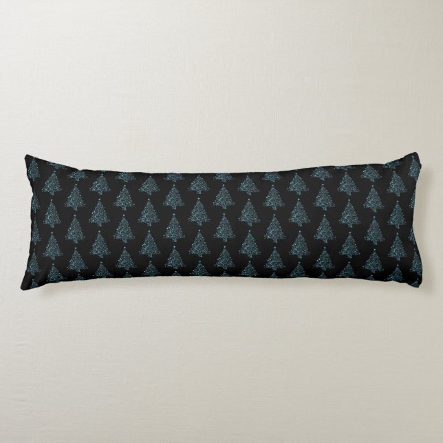 Cojín Merry Christmas Tree Pattern Black Blue Elegant (Anverso)