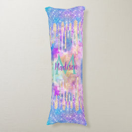 Cojín Moda azul aqua unicornio purpurina de goteo monogr