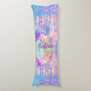 Cojín Moda azul aqua unicornio purpurina de goteo monogr