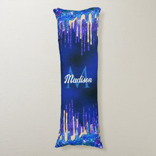 Cojín Moda azul aqua unicornio purpurina de oro goteo mo