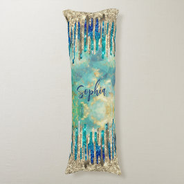 Cojín Moda azul turquesa purpurina oro goteo monograma