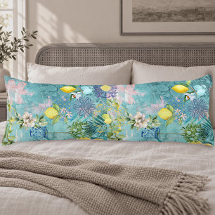 Cojín Moda color turquesa azul cítrico siciliano floral