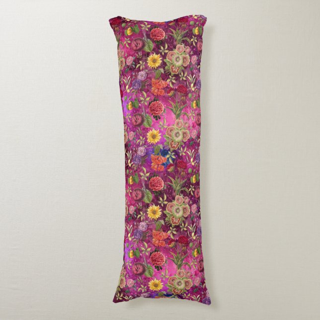 Cojín Moda flores moradas rosadas monograma estampado fl (Frente vertical)