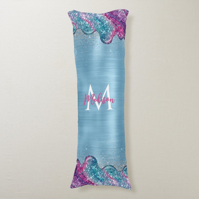 Cojín Moda polvoriento azul violeta goteo monograma (Frente vertical)