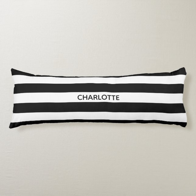 Cojín Moda rayas negras y blancas monograma nombre perso (Anverso)