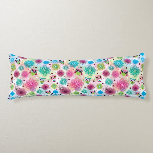 Cojín Modelo lindo del fondo del búho de la flor (Anverso)