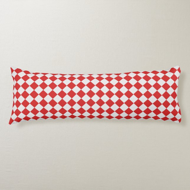 Cojín Modelo tejido rojo y blanco a cuadros diagonal (Anverso)