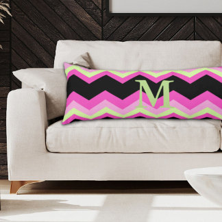 Cojín moderno zigzag patrón negro fuchsia chevron