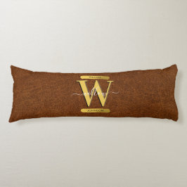 Cojín Monograma antiguo de cuero falso y oro