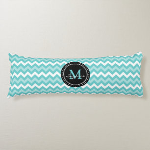Cojín Monograma Aqua White Resumen Chevron