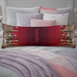 Cojín Monograma chic con gotas de brillo rojas, negras y
