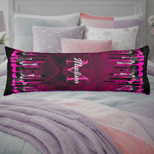Cojín Monograma chic con gotas de brillo rosa negro