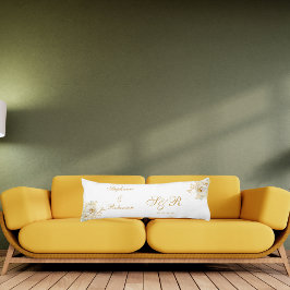 Cojín Monograma de acuarela floral dorada Boda