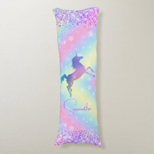 Cojín Monograma de arte de arcoiris Purpurina rosa de un