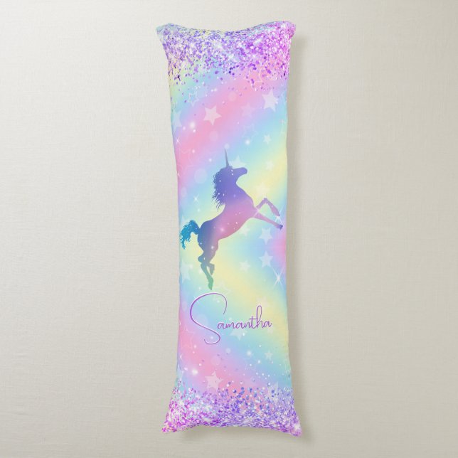 Cojín Monograma de arte de arcoiris Purpurina rosa de un (Frente vertical)